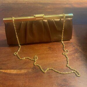 Jessica McClintock Bronze Satin Evening Clutch w/ Chain Strap